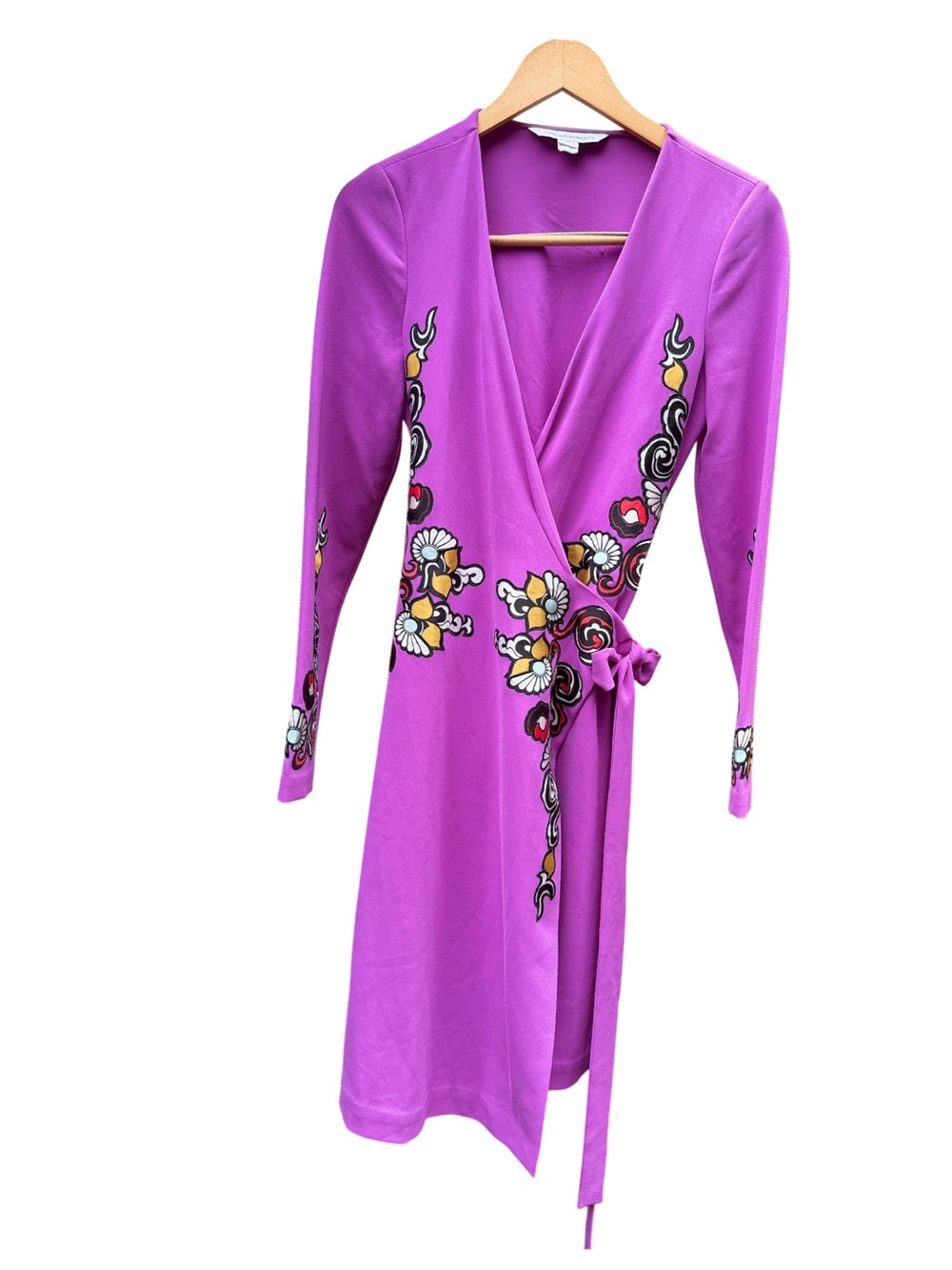 Diane von Furstenberg Floral Purple Wrap Dress Embroidered Long Sleeve Midi Sz 6 - Picture 2 of 6
